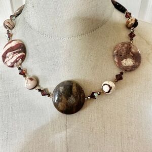 Brecciated Jasper Sterling Silver & Crystal Beaded Necklace